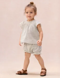 Baby Organic Cotton Broderie Frill Blouse & Bloomers Set (0–2yrs)