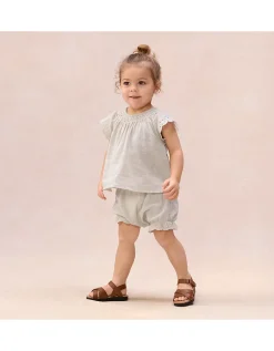 Baby Organic Cotton Broderie Frill Blouse & Bloomers Set (0–2yrs)