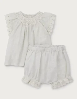 Baby Organic Cotton Broderie Frill Blouse & Bloomers Set (0–2yrs)