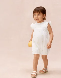 Baby Organic Crinkle Cotton Lemon Romper (0–2yrs)