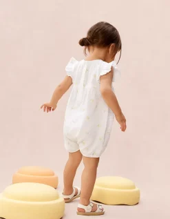 Baby Organic Crinkle Cotton Lemon Romper (0–2yrs)