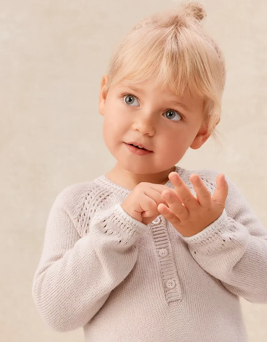 Baby Pointelle Knitted Romper — with Cashmere (0–24mths)