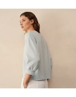 Balloon Sleeve Rolled Hem Sweatshirt