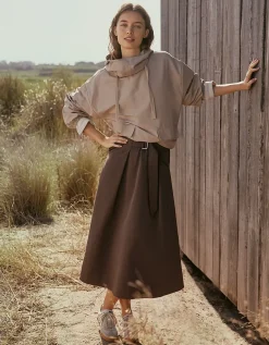 Belted Skirt with Top Stitch Details