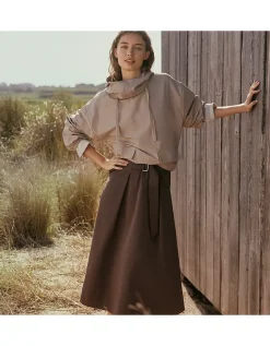 Belted Skirt with Top Stitch Details