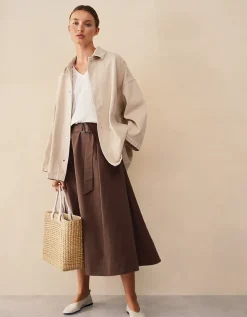 Belted Skirt with Top Stitch Details