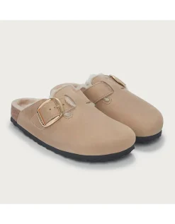 Birkenstock Oiled Leather Shearling Big Buckle Clogs