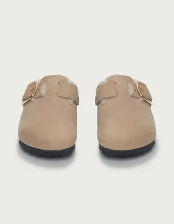 Birkenstock Oiled Leather Shearling Big Buckle Clogs