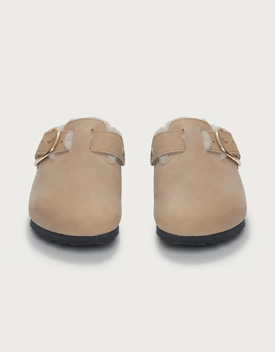 Birkenstock Oiled Leather Shearling Big Buckle Clogs