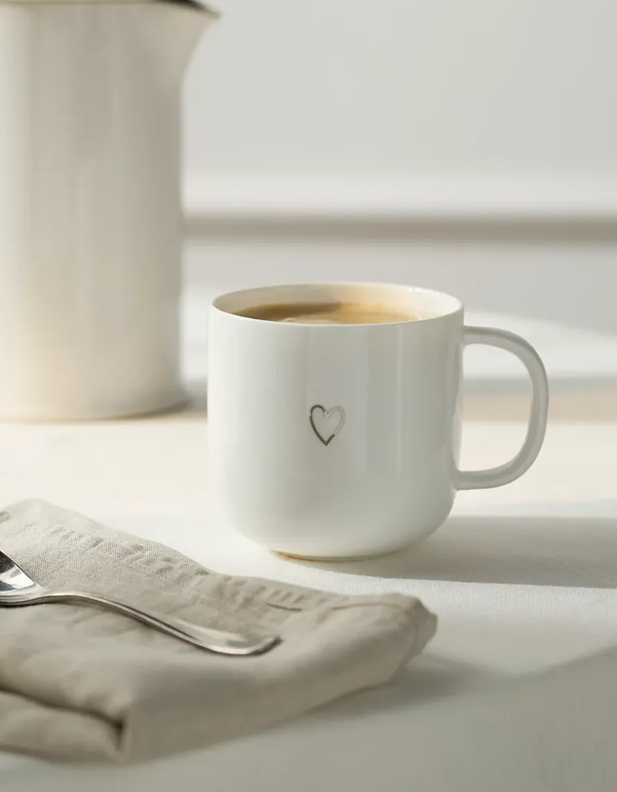 Bone China Silver Heart Mug