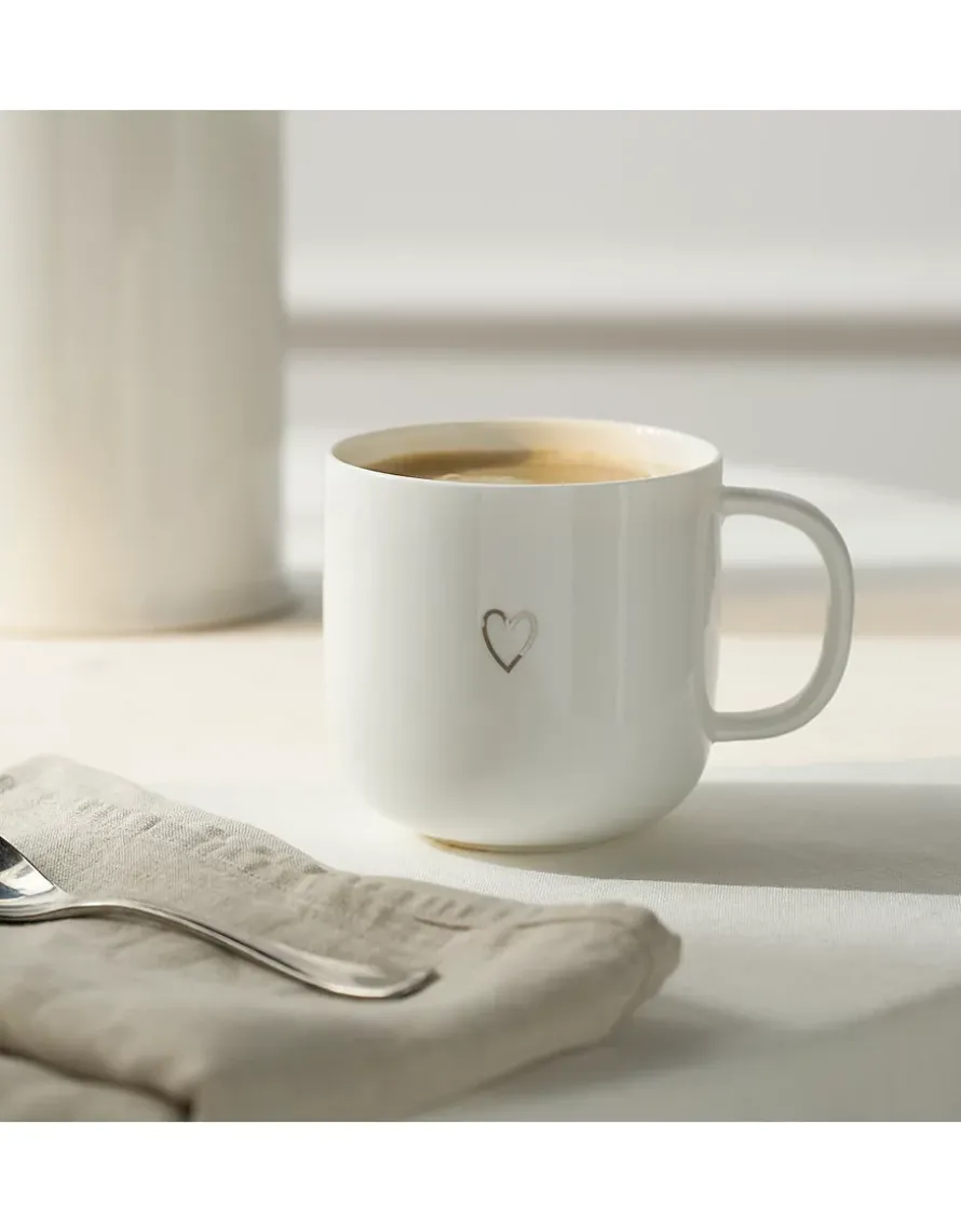 Bone China Silver Heart Mug