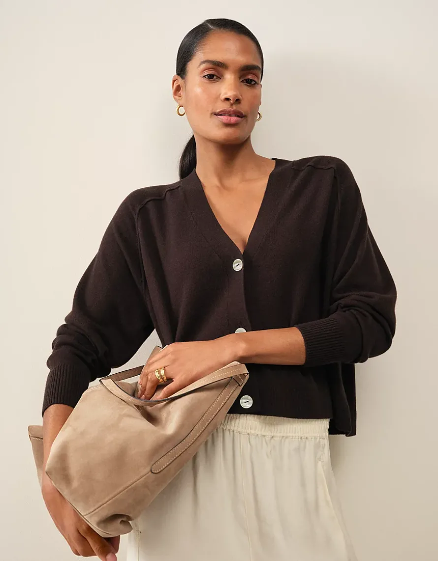 Boxy Cropped Cardigan with Cashmere