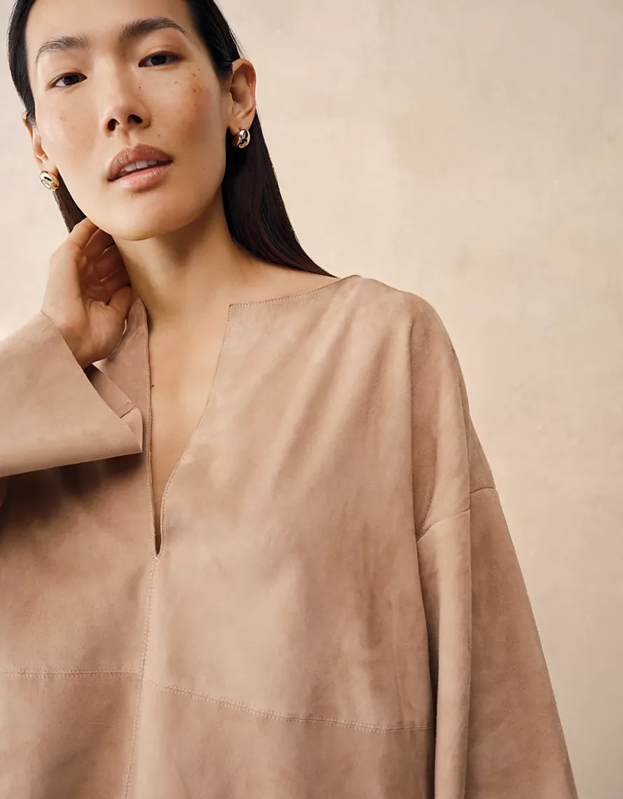 Boxy Suede Panelled Top