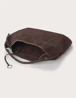 Braided Handle Large Suede Hobo Bag