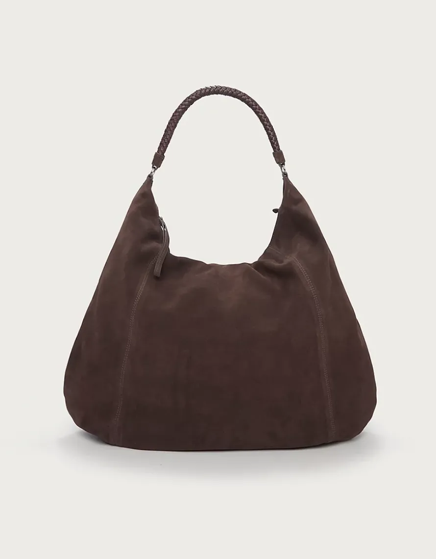 Braided Handle Large Suede Hobo Bag