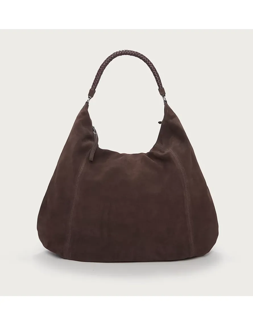Braided Handle Large Suede Hobo Bag