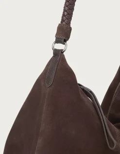 Braided Handle Large Suede Hobo Bag