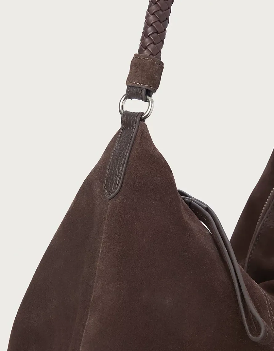 Braided Handle Large Suede Hobo Bag