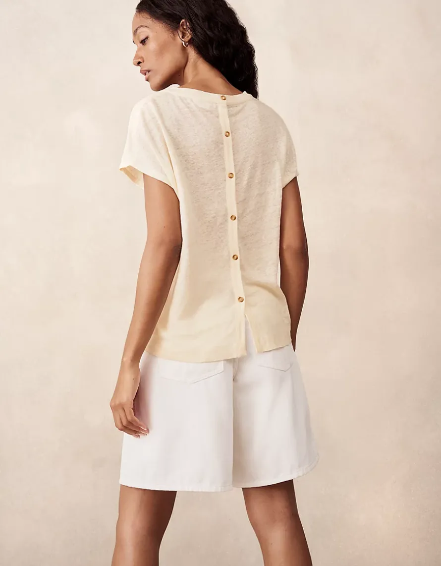 Button Back Jersey Linen Top