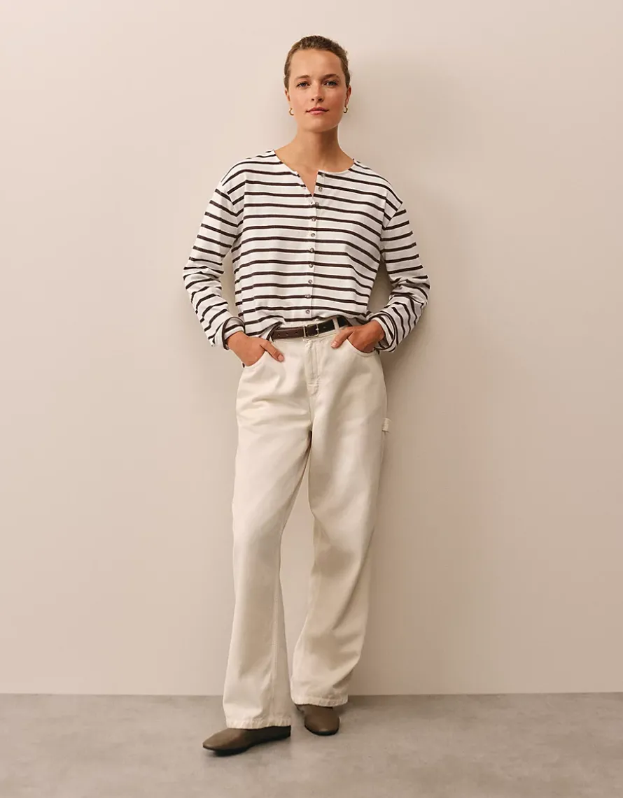 Button Through Stripe Jersey Top