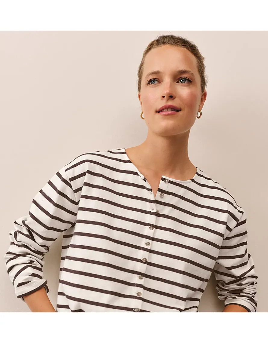 Button Through Stripe Jersey Top