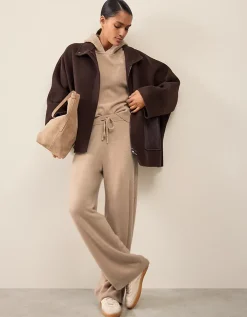 Cashmere Ribbed Detail Wide Leg Joggers