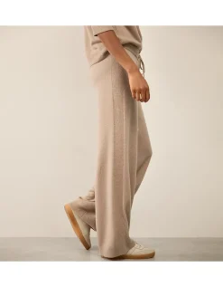 Cashmere Ribbed Detail Wide Leg Joggers
