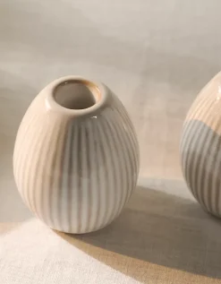 Ceramic Ribbed Dinner Candle Holders – Set of 2
