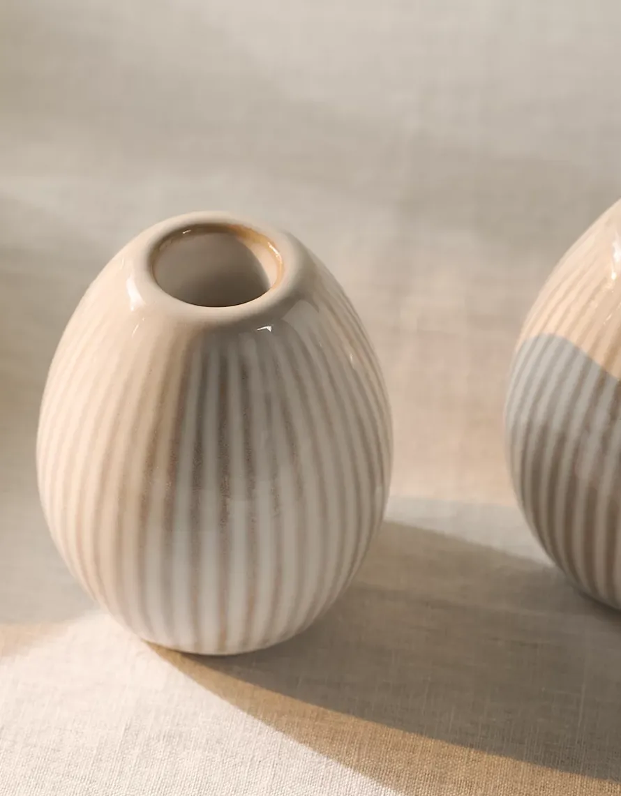 Ceramic Ribbed Dinner Candle Holders – Set of 2
