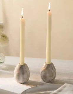 Ceramic Ribbed Dinner Candle Holders – Set of 2