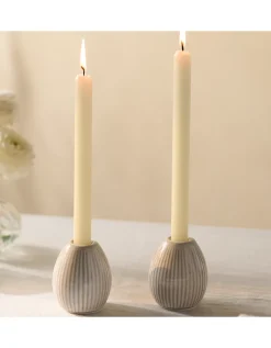 Ceramic Ribbed Dinner Candle Holders – Set of 2