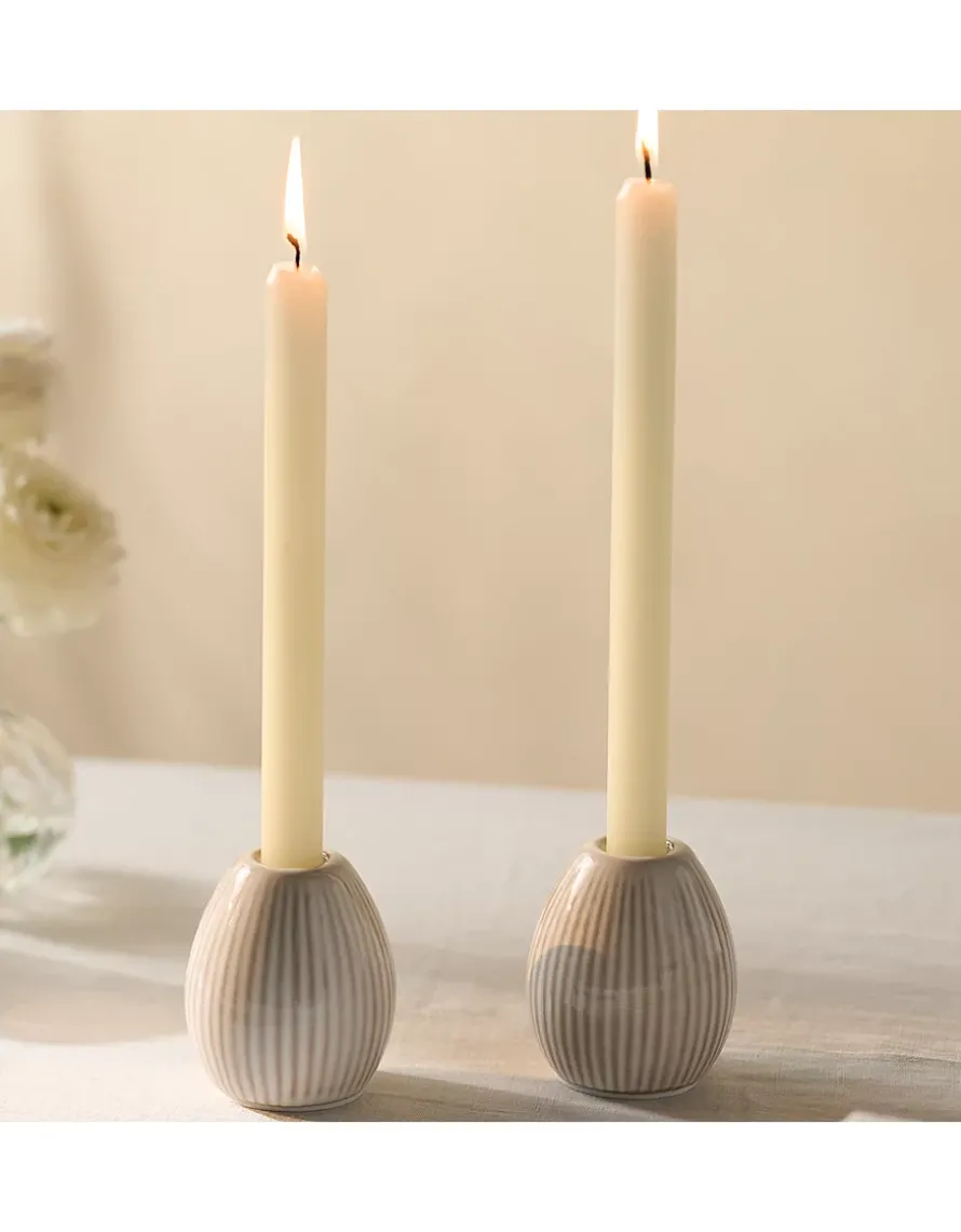 Ceramic Ribbed Dinner Candle Holders – Set of 2