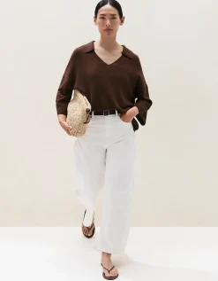 Cotton Linen Open Collar Knitted Top