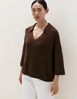 Cotton Linen Open Collar Knitted Top