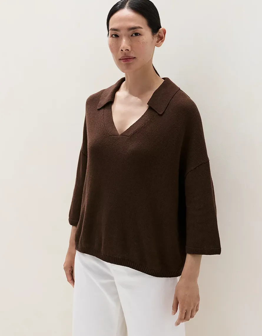 Cotton Linen Open Collar Knitted Top