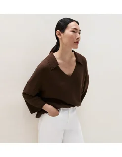 Cotton Linen Open Collar Knitted Top