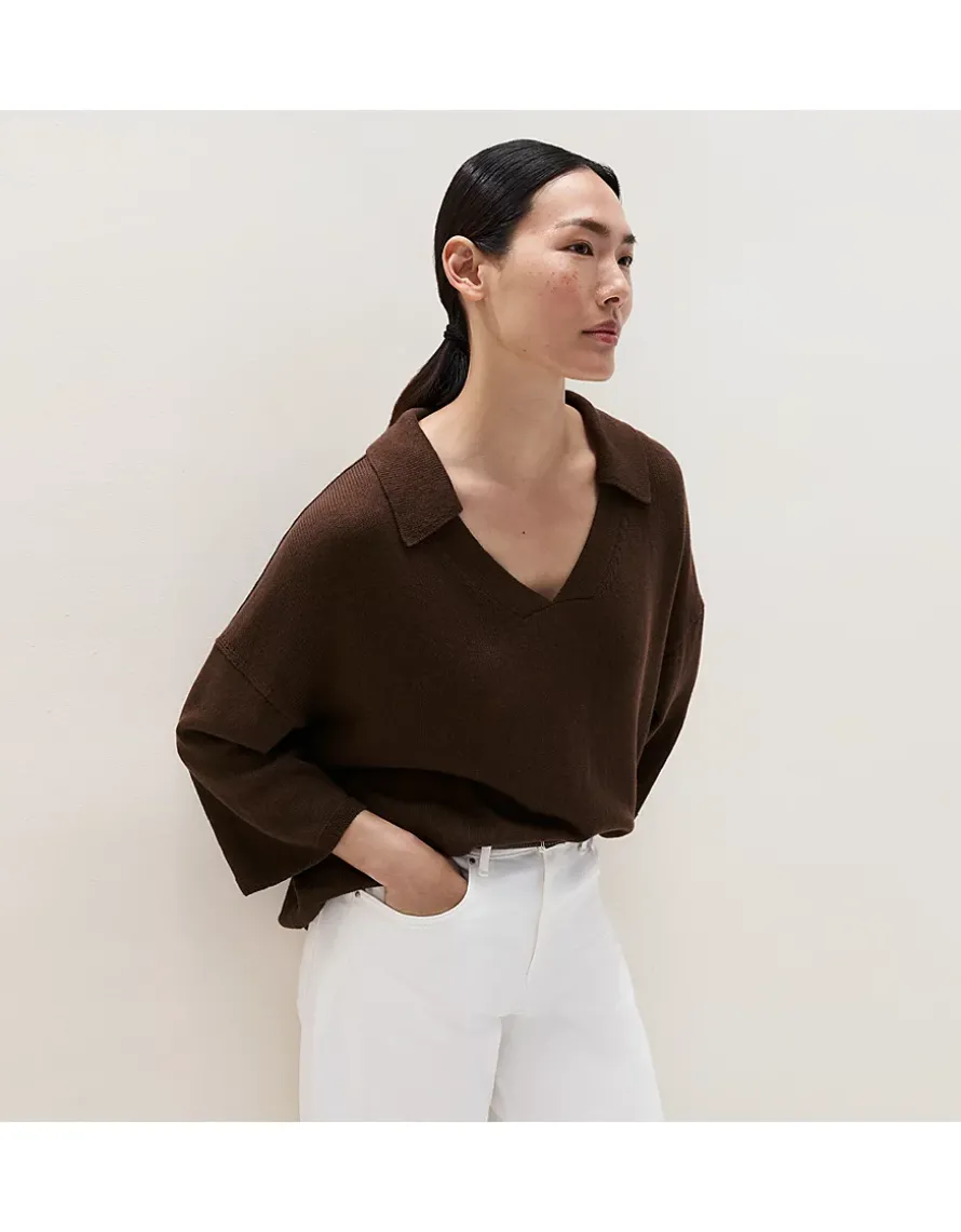 Cotton Linen Open Collar Knitted Top