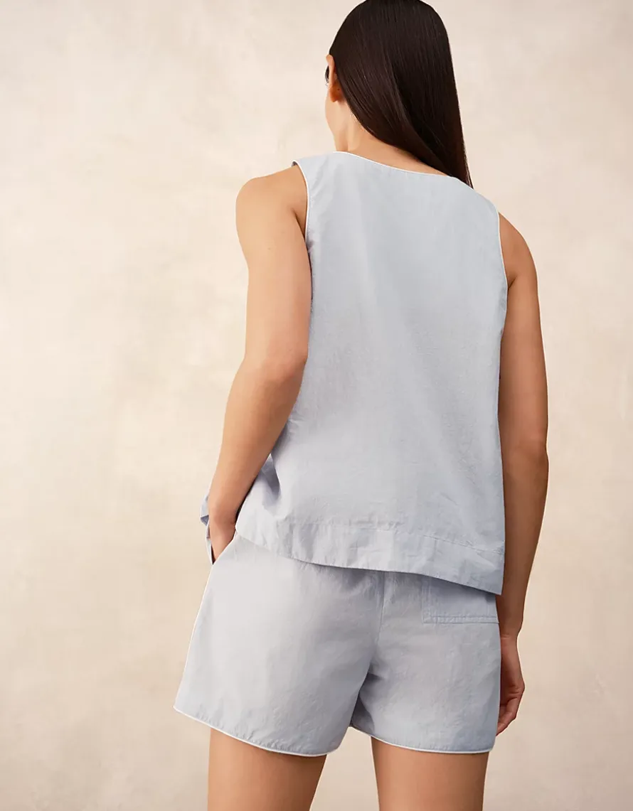 Cotton Poplin Piped Shortie Pyjama Set