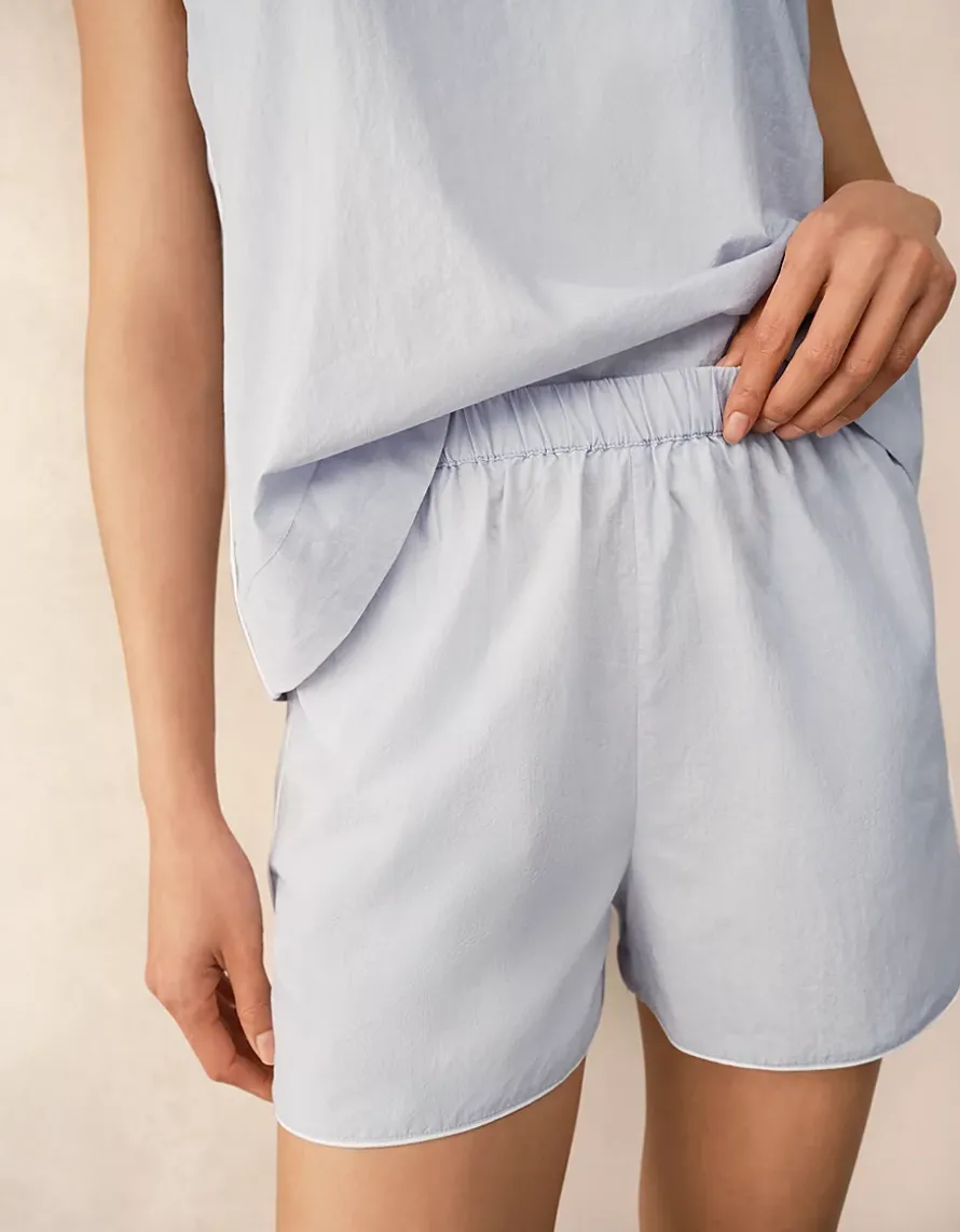 Cotton Poplin Piped Shortie Pyjama Set