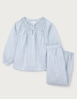 Cotton Relaxed Fit Poplin Mini Gingham Hand Smocked Pyjamas (2–12yrs)