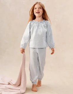 Cotton Relaxed Fit Poplin Mini Gingham Hand Smocked Pyjamas (2–12yrs)