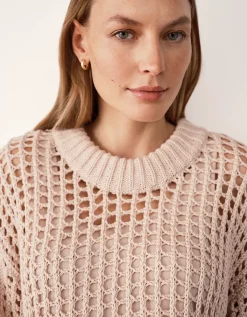 Cotton Rib Trim Crochet Sweater
