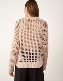 Cotton Rib Trim Crochet Sweater