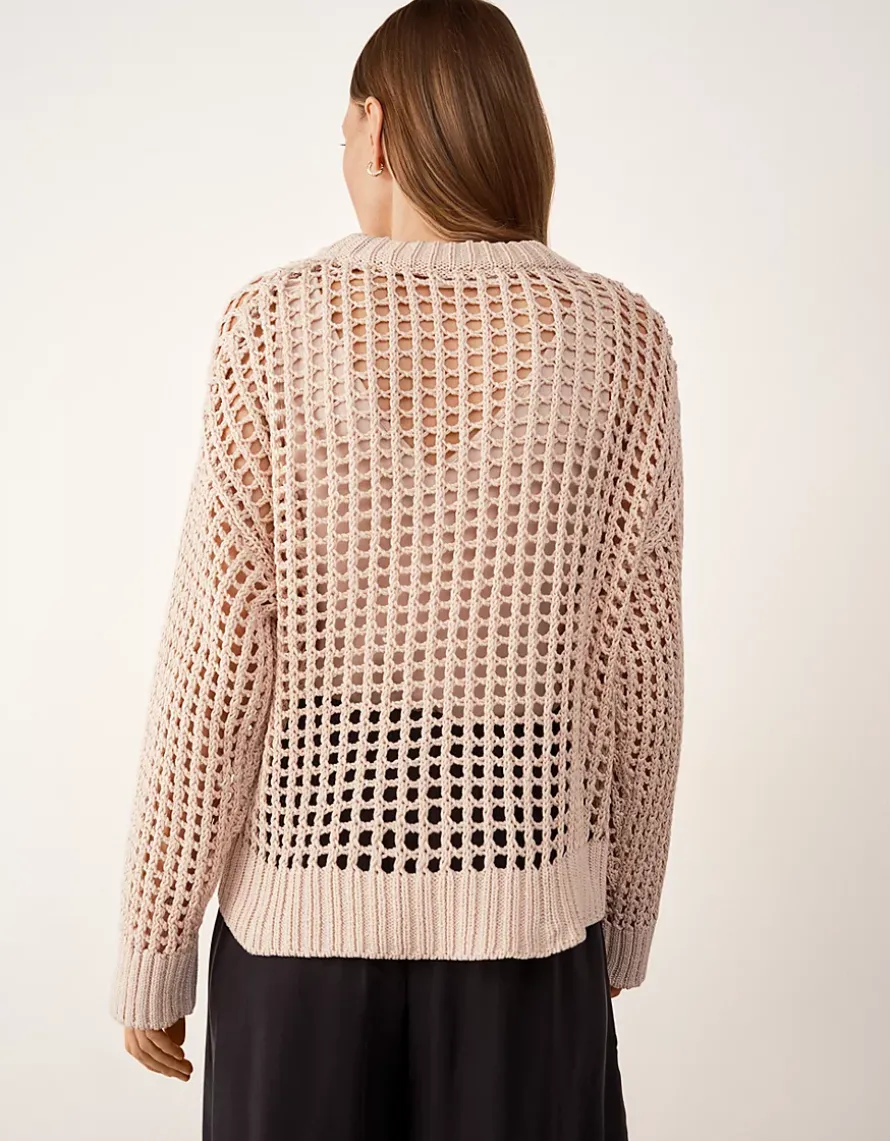 Cotton Rib Trim Crochet Sweater