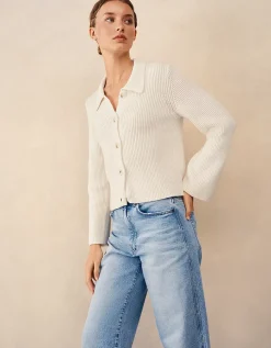 Cotton Rich Cropped Ribbed Cardigan