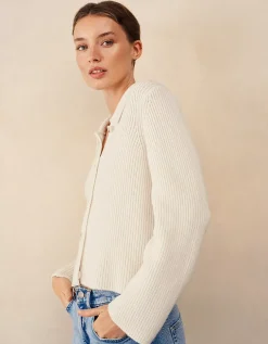 Cotton Rich Cropped Ribbed Cardigan