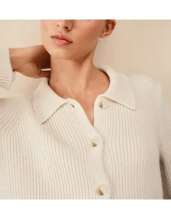Cotton Rich Cropped Ribbed Cardigan
