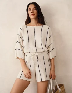 Cotton Rich Stripe Boucle Knitted Shorts