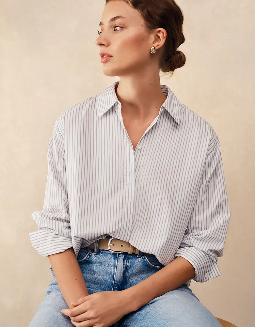 Cotton Stripe Boyfriend Shirt
