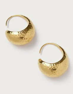 Césart Gold Plated Hammered Moon Hoop Earrings
